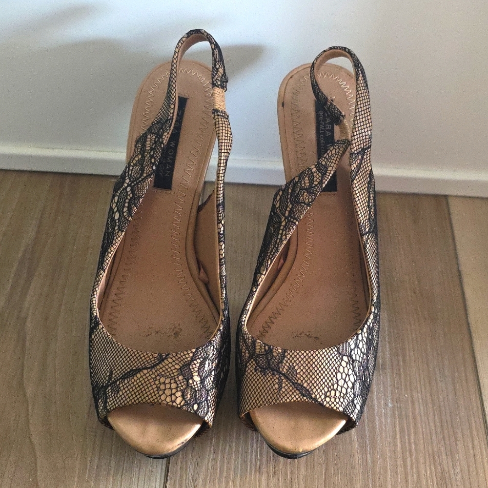 Zara Elegant Lace Peep-Toe Slingback Heels